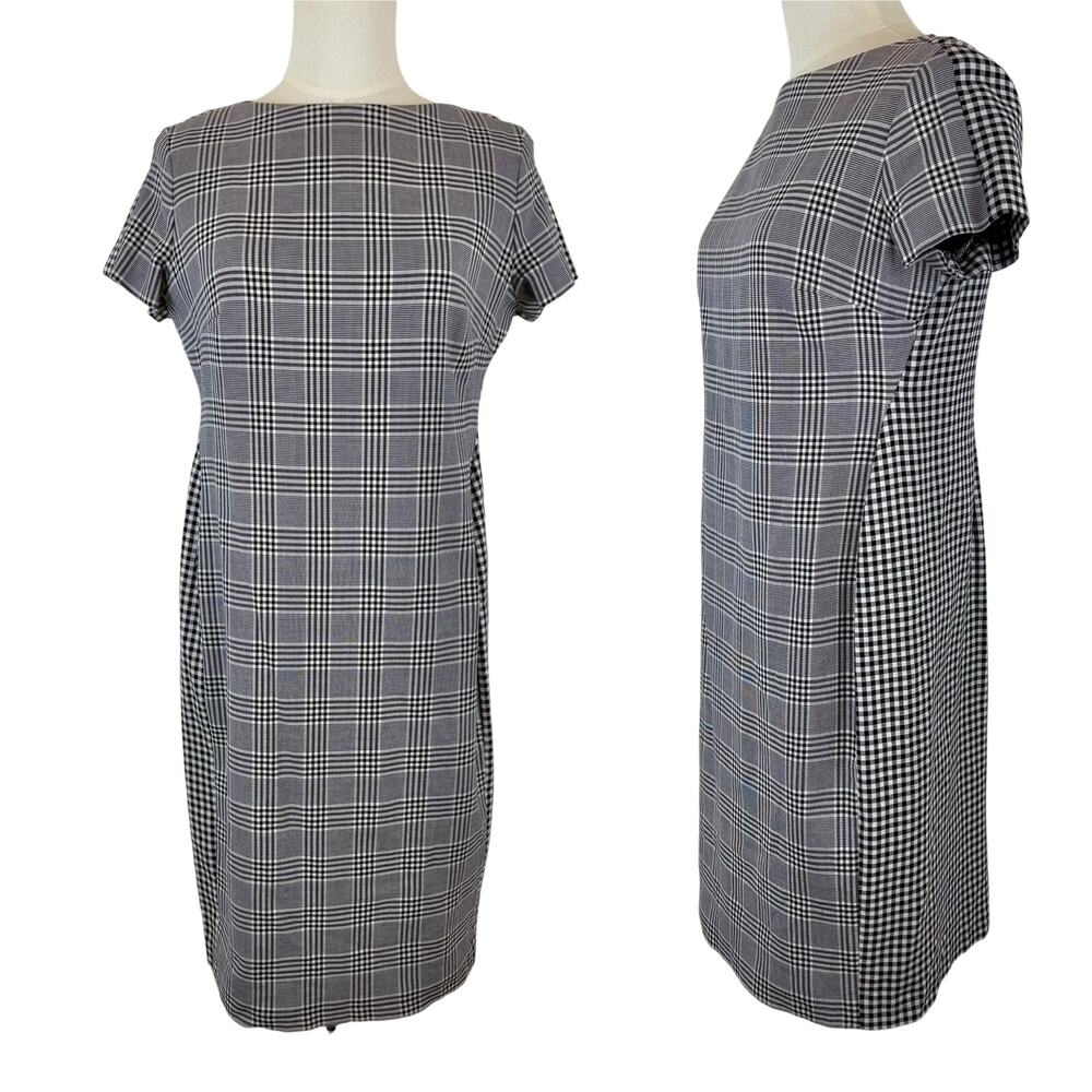 Hugo Boss Dimaia Mixed Check Plaid Sheath Dress Dark Navy/White US 14